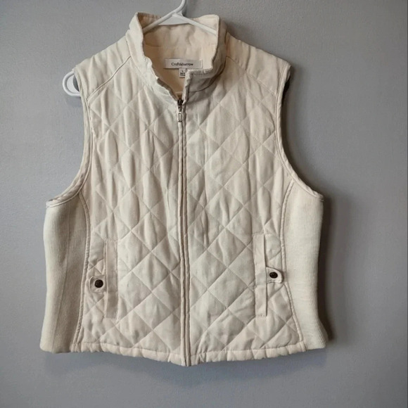 Croft & Barrow Off White Quilted Vest Women's Size Large Fall Layering Hiking - Picture 1 of 6